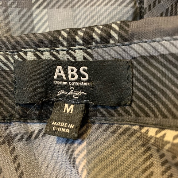 ABS sheer button up blouse front pockets plaid - Picture 7 of 8